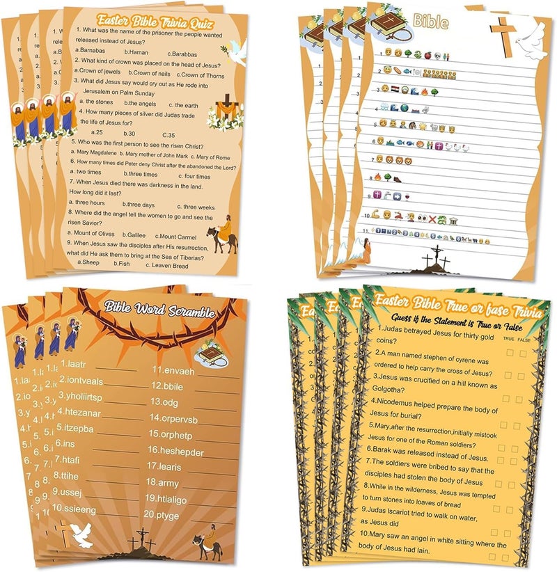 MLOLM 104 Pcs Bible Game Cards Christian Trivia Quiz Party Game Cards for Adults and Family Religious Activities Games for Vacation Bible School Sunday Church Easter Favors Supplies Jesus - Image 1
